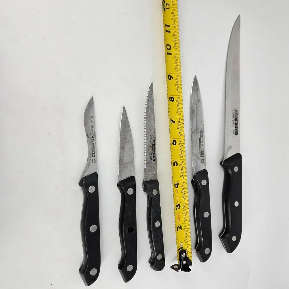 Ronco Showtime Six Star Kitchen Knives Utility Dinner Silver 5 Pc Stain Steel